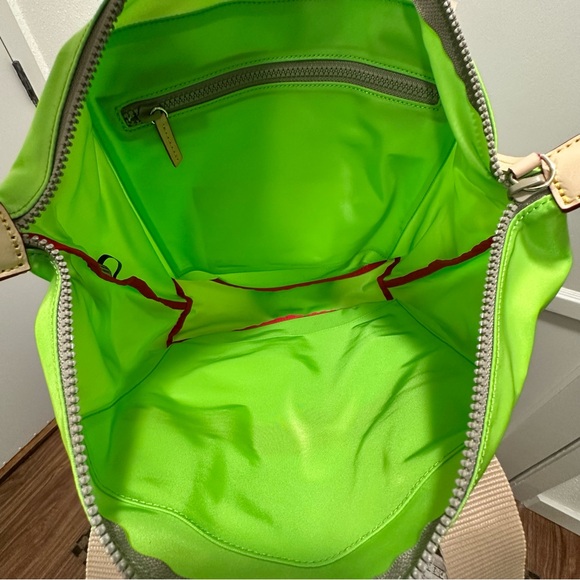Dooney & Bourke Neon Green Nylon Zip Front Tote with Cotton & Leather Tan Straps - Picture 5 of 6